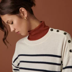 Maison Montagut Pulls>Pull Boutonne A Col Rond Bicolore En Cachemire - Dalton