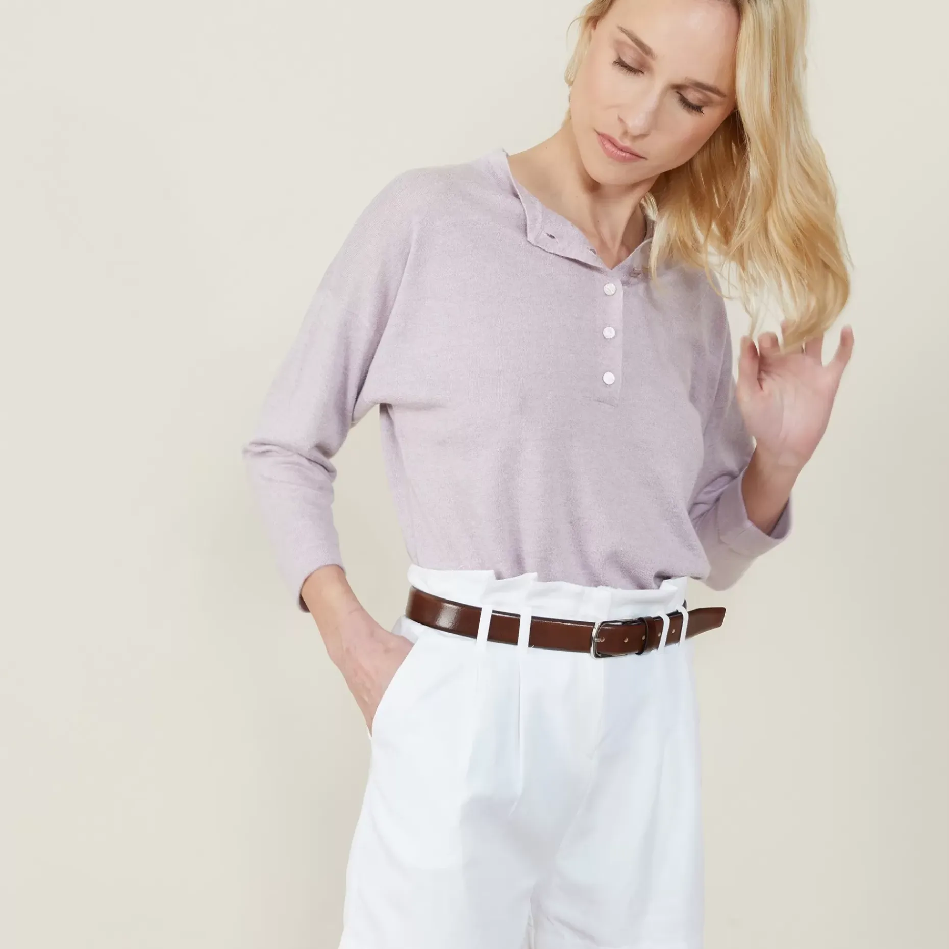 Maison Montagut Pulls>Pull Col Boutonne En Lin Cachemire - Naza