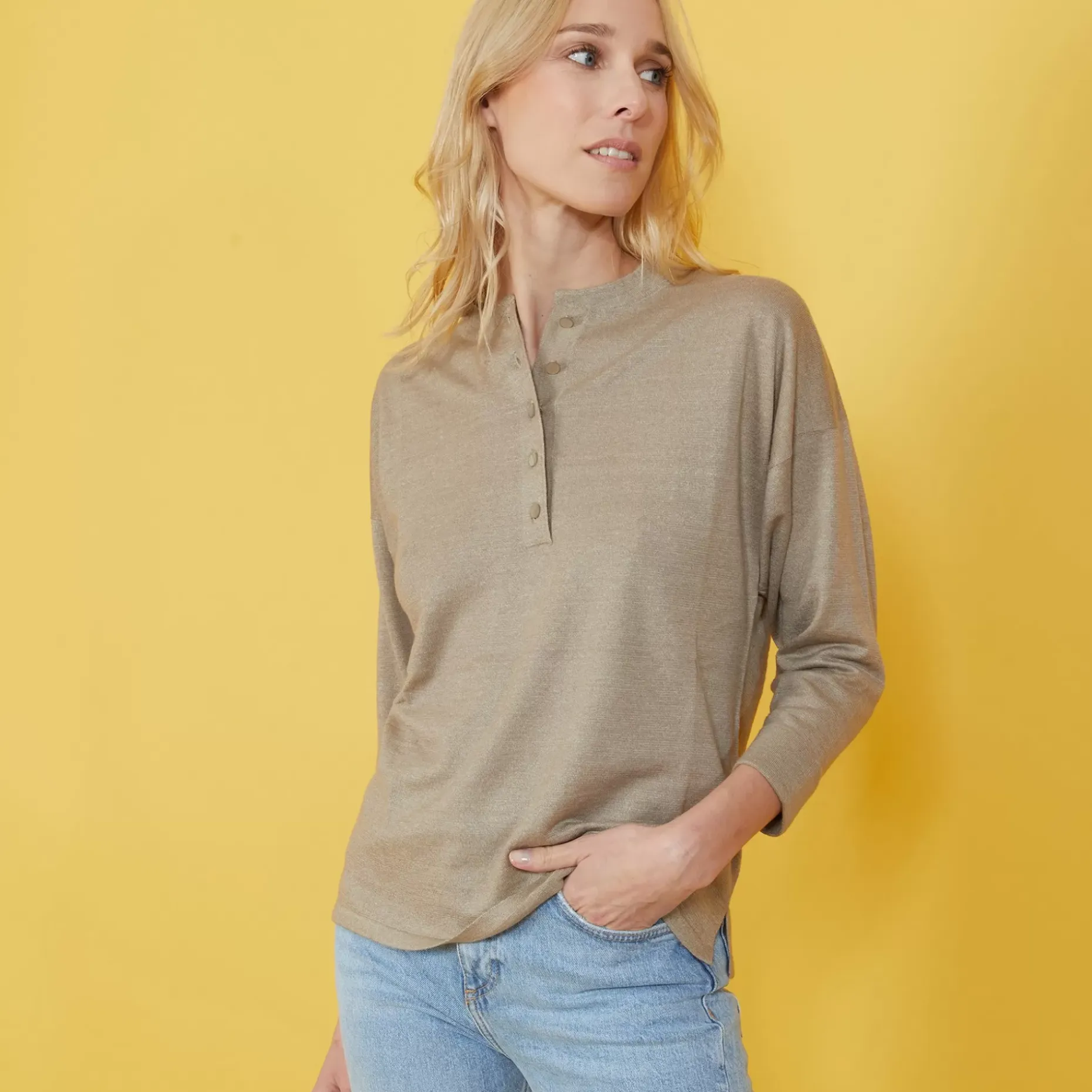 Maison Montagut Pulls>Pull Col Boutonne En Lin Cachemire - Naza