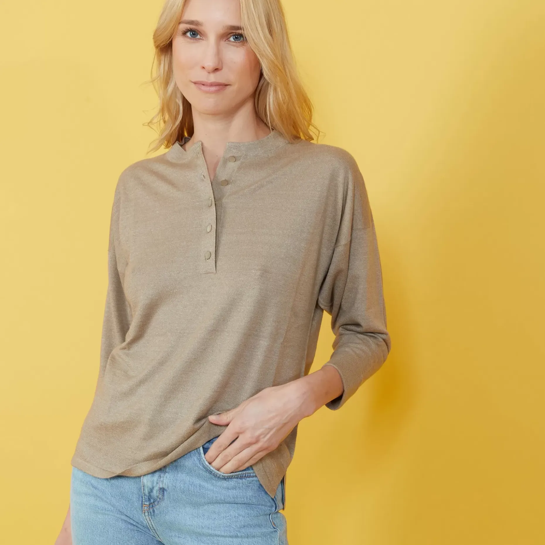 Maison Montagut Pulls>Pull Col Boutonne En Lin Cachemire - Naza
