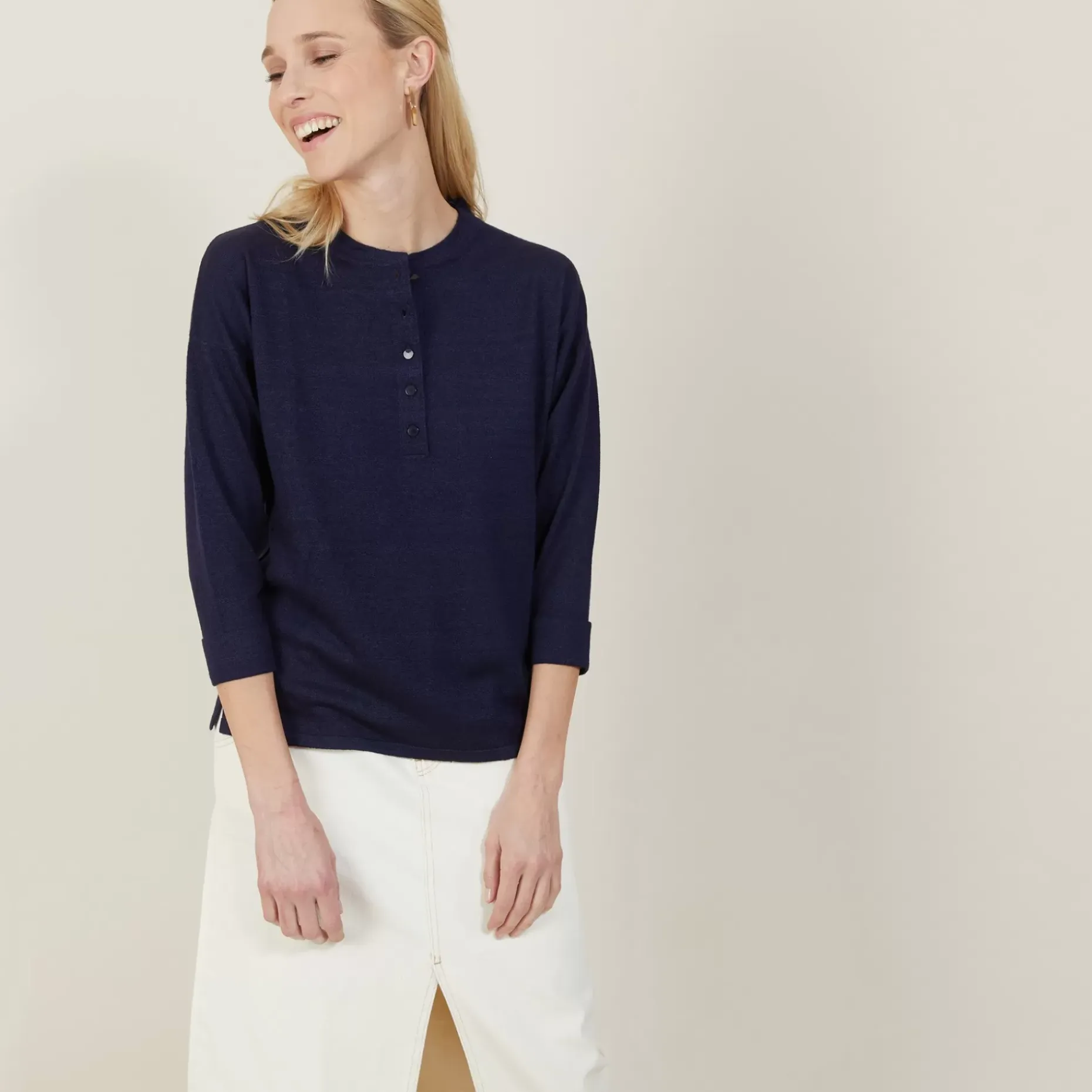 Maison Montagut Pulls>Pull Col Boutonne En Lin Cachemire - Naza