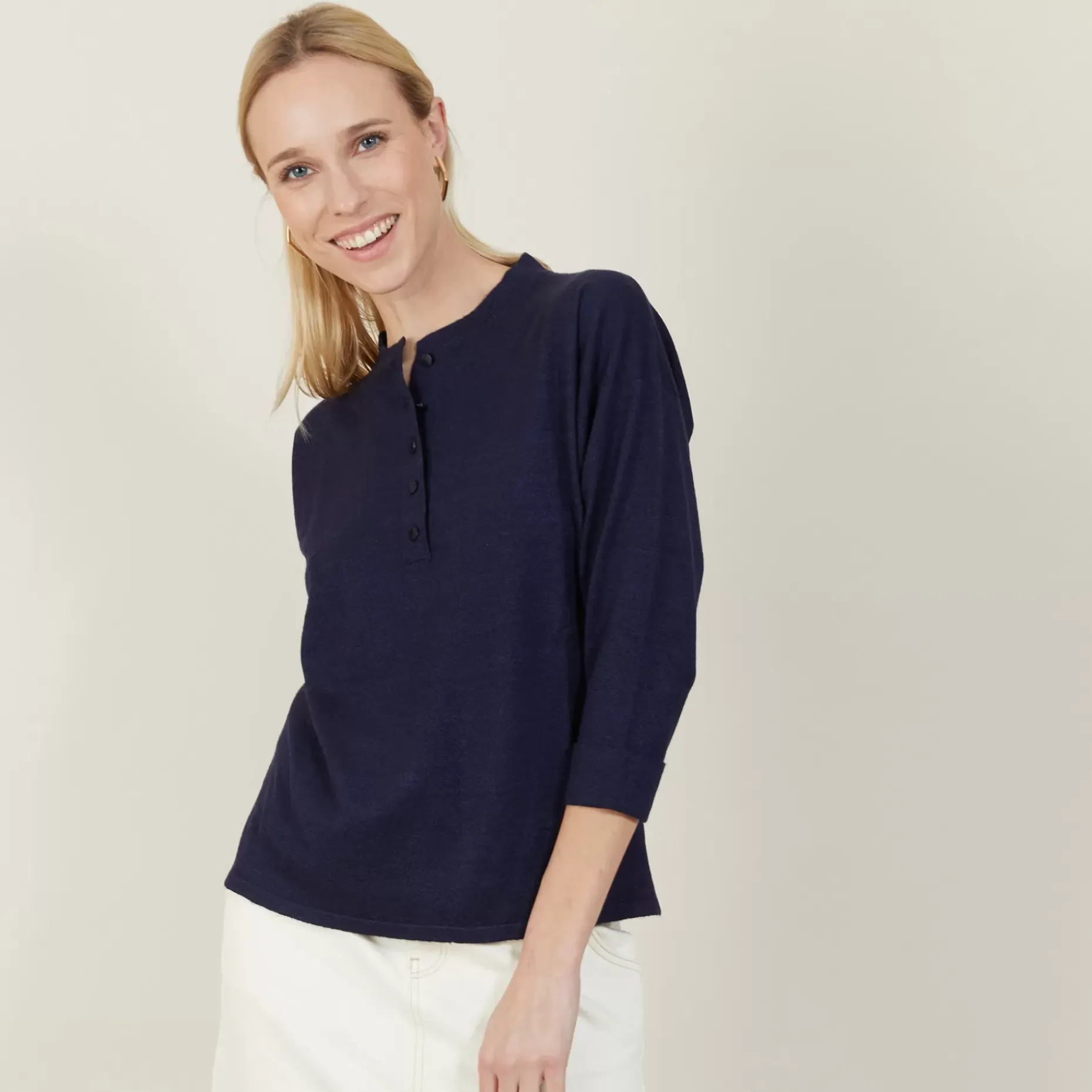 Maison Montagut Pulls>Pull Col Boutonne En Lin Cachemire - Naza