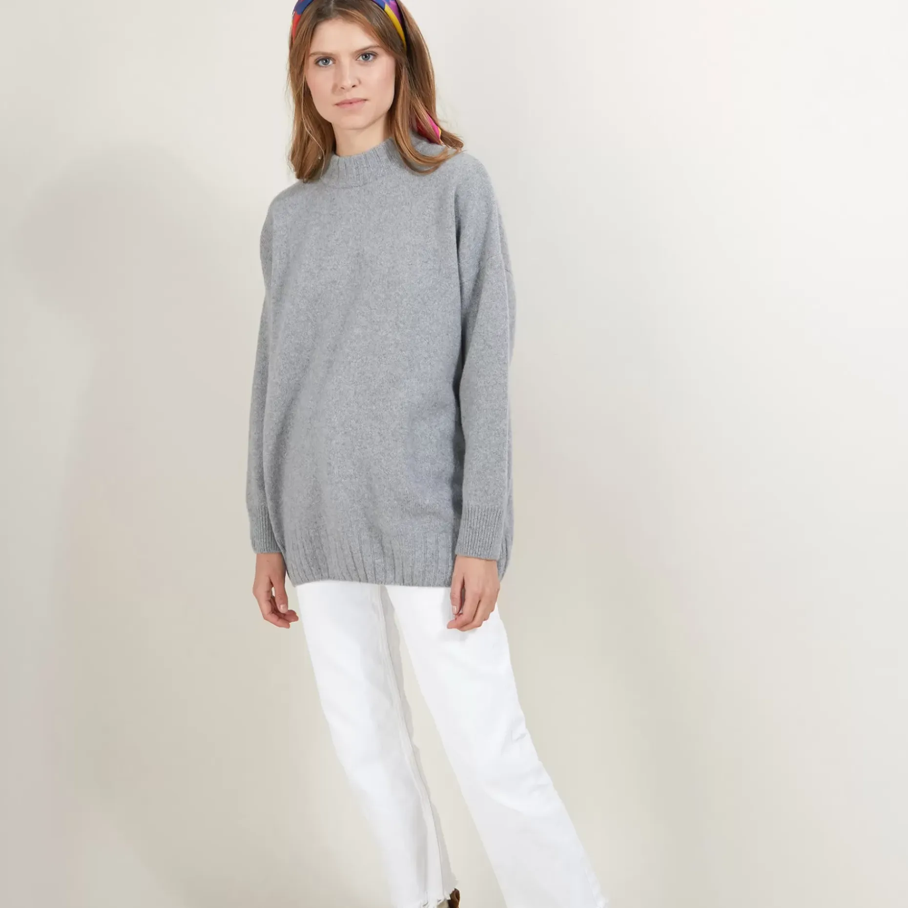 Maison Montagut Pulls>Pull Col Montant Oversize En Cachemire Melange - Glace