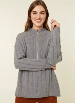 Maison Montagut Pulls>Pull Col Montant Zippe En Cachemire Melange - Lodric