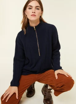 Maison Montagut Pulls>Pull Col Montant Zippe En Cachemire Melange - Lodric