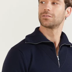 Maison Montagut Pulls>Pull Col Montant Zippe En Laine Merinos - Mae