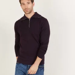 Maison Montagut Pulls>Pull Col Montant Zippe En Laine Merinos - Mae
