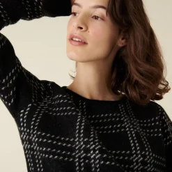 Maison Montagut Pulls>Pull Col Rond A Carreaux En Laine Alpaga - Carin Noir