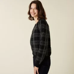 Maison Montagut Pulls>Pull Col Rond A Carreaux En Laine Alpaga - Carin Noir