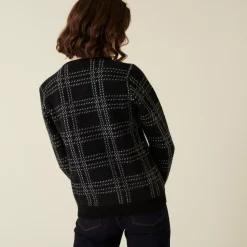 Maison Montagut Pulls>Pull Col Rond A Carreaux En Laine Alpaga - Carin Noir