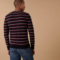 Maison Montagut Pulls>Pull Col Rond A Rayures En Laine Merinos - Arno Bordeaux
