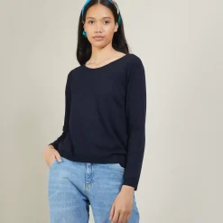 Maison Montagut T-Shirts>Pull Col Rond Avec Fentes En Laine Merinos - Betina