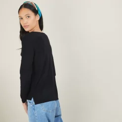 Maison Montagut T-Shirts>Pull Col Rond Avec Fentes En Laine Merinos - Betina
