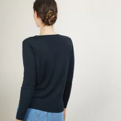 Maison Montagut T-Shirts>Pull Col Rond Avec Fentes En Laine Merinos - Betina