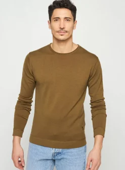 Maison Montagut Pulls>Pull Col Rond En Laine Merinos Finitions Roulotees - Rythme