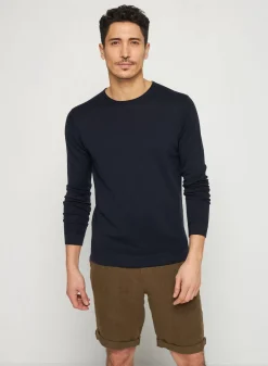 Maison Montagut Pulls>Pull Col Rond En Laine Merinos Finitions Roulotees - Rythme