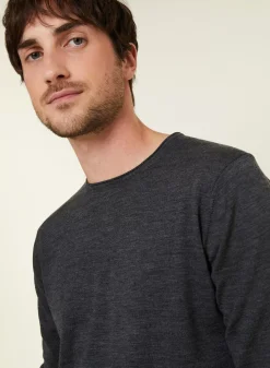 Maison Montagut Pulls>Pull Col Rond En Laine Merinos Finitions Roulotees - Rythme