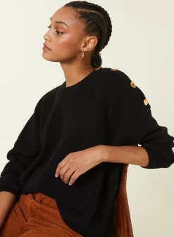 Maison Montagut Pulls>Pull Col Rond Epaule Boutonnee En Laine Merinos - Gao