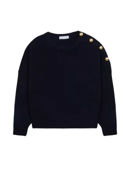 Maison Montagut Pulls>Pull Col Rond Epaule Boutonnee En Laine Merinos - Gao