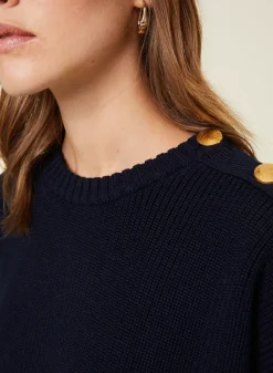 Maison Montagut Pulls>Pull Col Rond Epaule Boutonnee En Laine Merinos - Gao