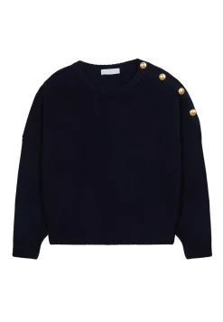 Maison Montagut Pulls>Pull Col Rond Epaule Boutonnee En Laine Merinos - Gao