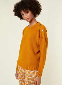 Maison Montagut Pulls>Pull Col Rond Epaule Boutonnee En Laine Merinos - Gao