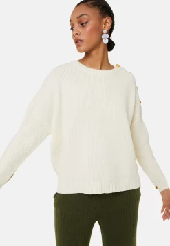 Maison Montagut Pulls>Pull Col Rond Epaule Boutonnee En Laine Merinos - Gao