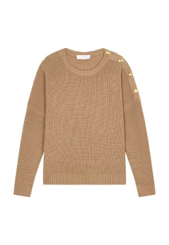 Maison Montagut Pulls>Pull Col Rond Epaule Boutonnee En Laine Merinos - Gao