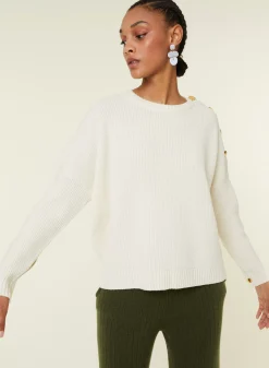Maison Montagut Pulls>Pull Col Rond Epaule Boutonnee En Laine Merinos - Gao