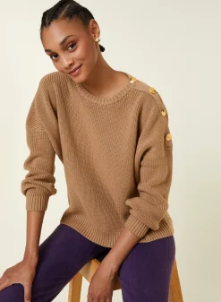 Maison Montagut Pulls>Pull Col Rond Epaule Boutonnee En Laine Merinos - Gao