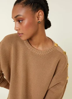 Maison Montagut Pulls>Pull Col Rond Epaule Boutonnee En Laine Merinos - Gao