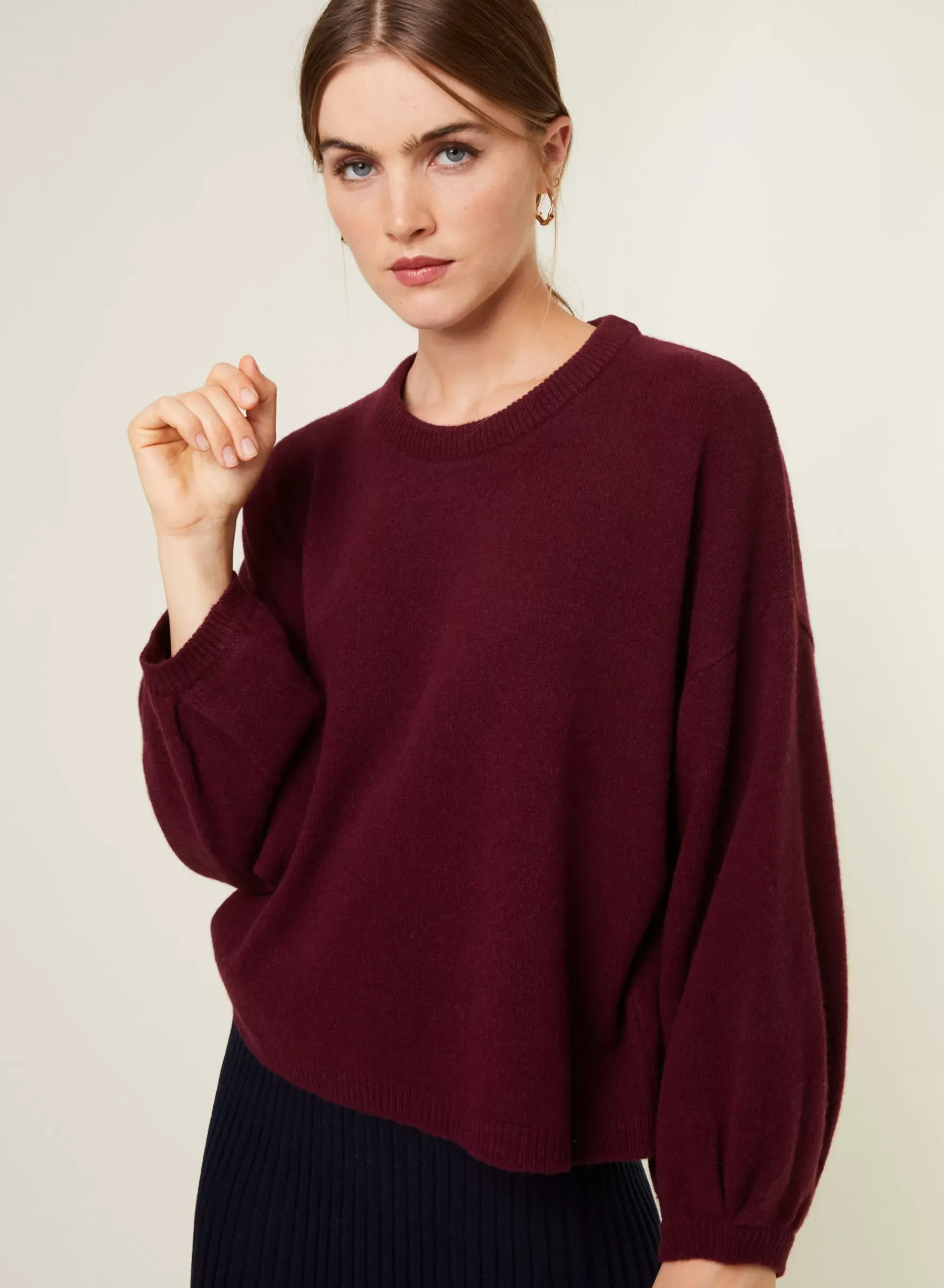 Maison Montagut Pulls>Pull Col Rond Manches Ballon En Cachemire Melange - Lamara