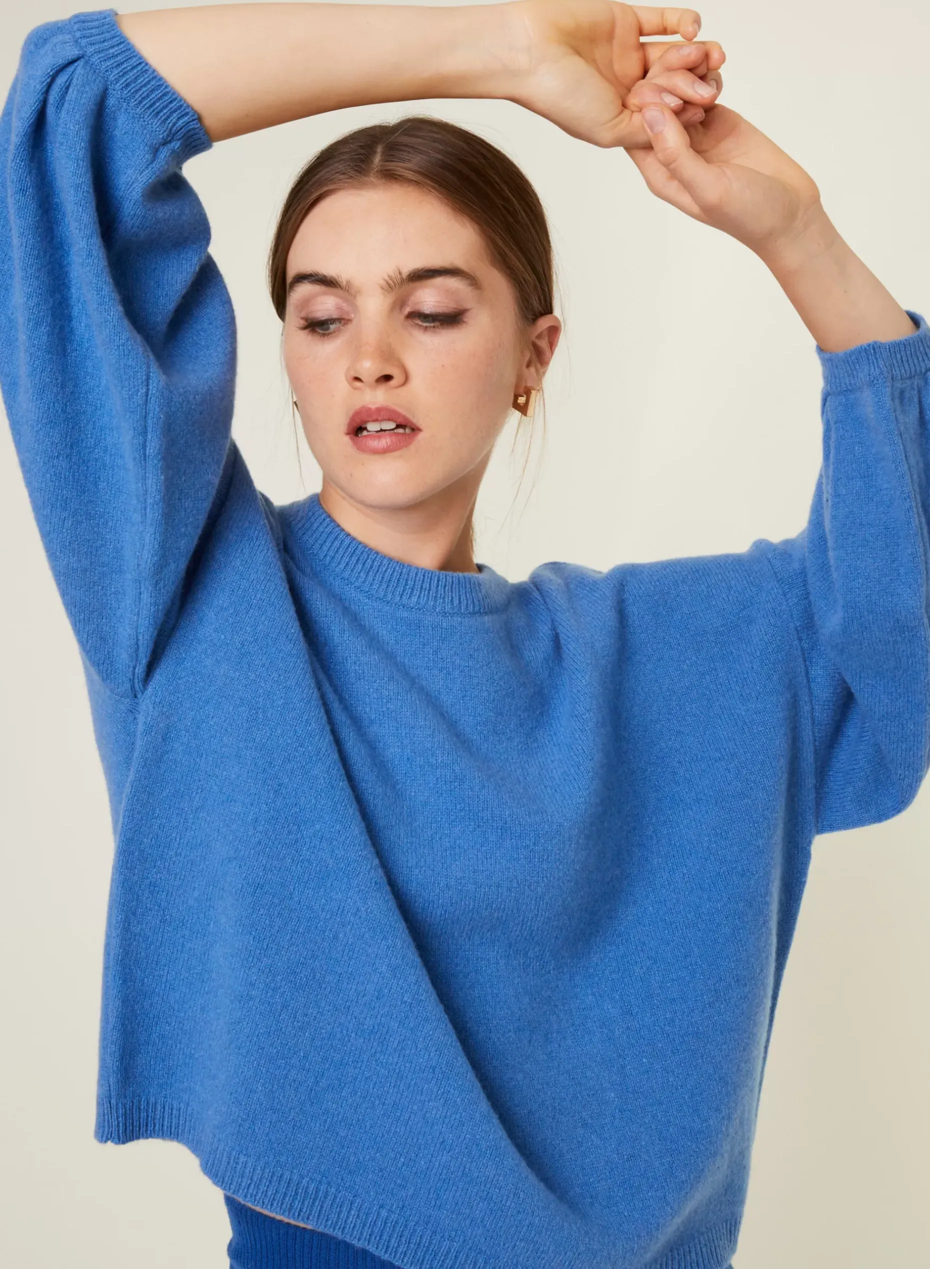 Maison Montagut Pulls>Pull Col Rond Manches Ballon En Cachemire Melange - Lamara