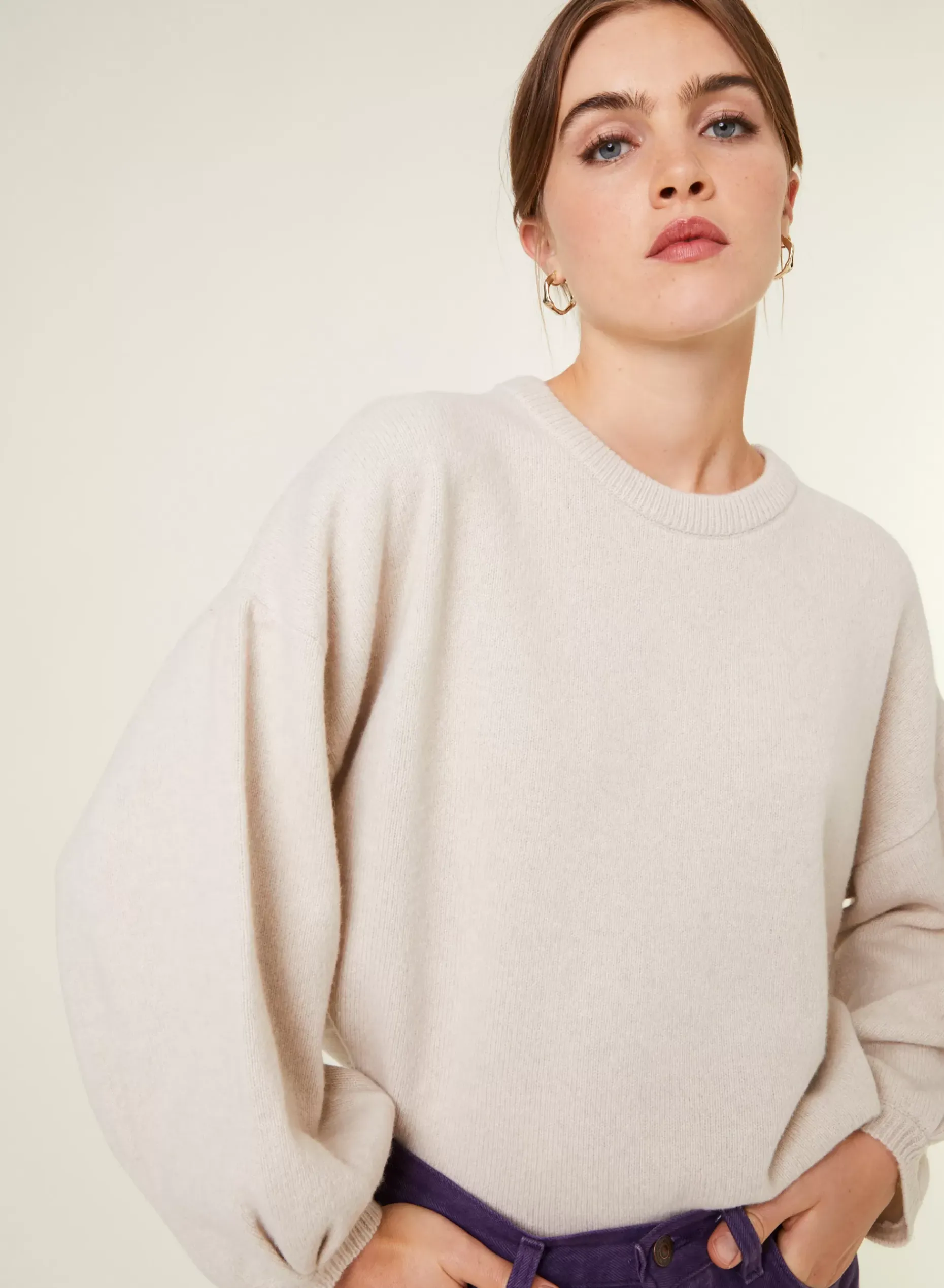 Maison Montagut Pulls>Pull Col Rond Manches Ballon En Cachemire Melange - Lamara