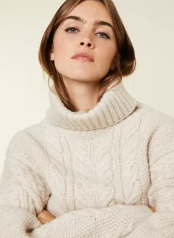 Maison Montagut Pulls>Pull Col Roule Ample Torsade En Laine Cocon - Gaia Ecru