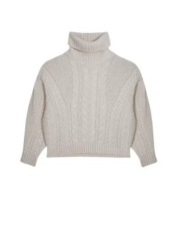 Maison Montagut Pulls>Pull Col Roule Ample Torsade En Laine Cocon - Gaia Ecru