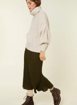 Maison Montagut Pulls>Pull Col Roule Ample Torsade En Laine Cocon - Gaia Ecru