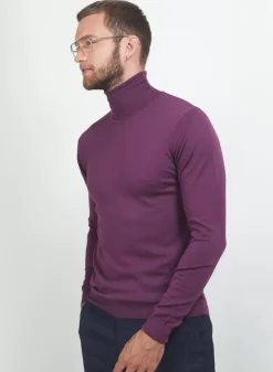 Maison Montagut Pulls>Pull Col Roule En Laine Merinos - Berry