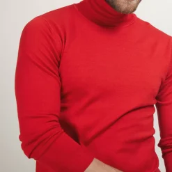 Maison Montagut Pulls>Pull Col Roule En Laine Merinos - Berry