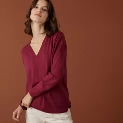 Maison Montagut Pulls>Pull Col V A Fentes En Laine Merinos - Aurora