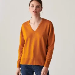 Maison Montagut Pulls>Pull Col V A Fentes En Laine Merinos - Aurora