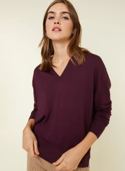 Maison Montagut Pulls>Pull Col V A Fentes En Laine Merinos - Aurora