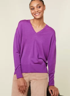 Maison Montagut Pulls>Pull Col V A Fentes En Laine Merinos - Aurora