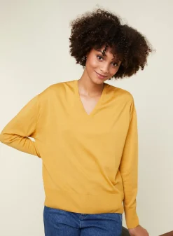 Maison Montagut Pulls>Pull Col V A Fentes En Laine Merinos - Aurora