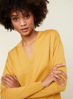 Maison Montagut Pulls>Pull Col V A Fentes En Laine Merinos - Aurora