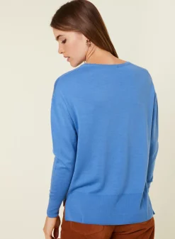Maison Montagut Pulls>Pull Col V A Fentes En Laine Merinos - Aurora