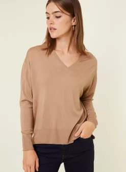 Maison Montagut Pulls>Pull Col V A Fentes En Laine Merinos - Aurora