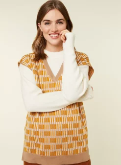 Maison Montagut Pulls>Pull Col V A Motifs En Laine Merinos Sans Manches - Ganael Orange