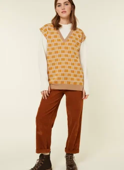 Maison Montagut Pulls>Pull Col V A Motifs En Laine Merinos Sans Manches - Ganael Orange