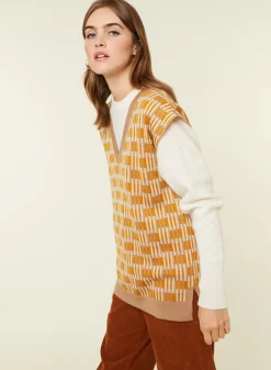 Maison Montagut Pulls>Pull Col V A Motifs En Laine Merinos Sans Manches - Ganael Orange